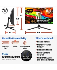 Westinghouse 27" Curved Gaming Monitor, 200Hz, 1080p, 1500R, Amd FreeSync, Built-in Speakers, Hdmi & Dp