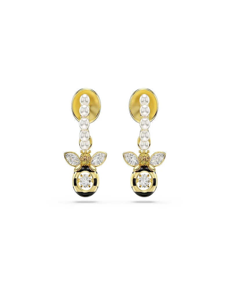 Swarovski Gold-Tone Plated Two Busy Bees Mini Hoop Earrings