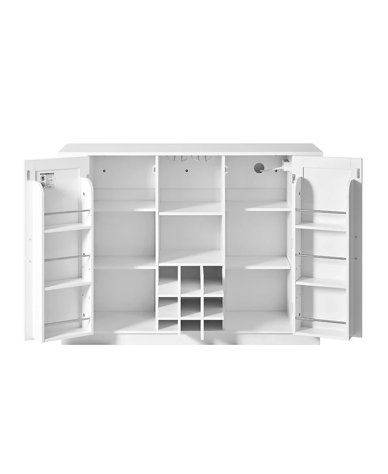 flynama 47.2" Kitchen Island with Drop Leaf and Power Outlet - Wine Bar Cabinet with Storage Shelves