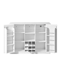 flynama 47.2" Kitchen Island with Drop Leaf and Power Outlet - Wine Bar Cabinet with Storage Shelves