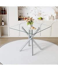 flynama Electroplated Metal Cross-Leg Bar Table with Glass Top
