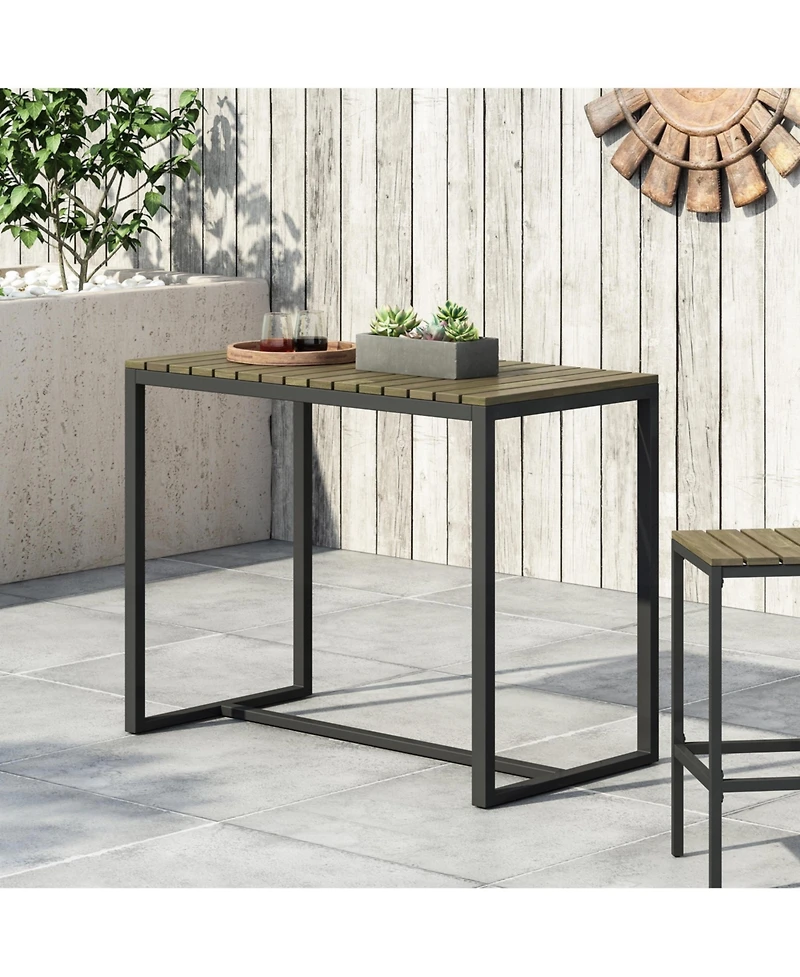 flynama Acacia Wood and Metal Industrial Outdoor Bar Table
