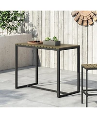 flynama Acacia Wood and Metal Industrial Outdoor Bar Table