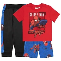 Spider-Man Toddler Boys 3-Piece Short Sleeve T-Shirt, Shorts and Jogger Pants Set