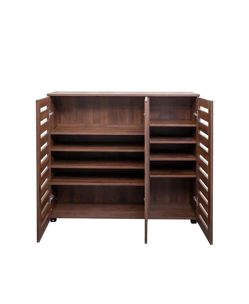 Rainsken 5-Tier Wooden Shoe Cabinet, Shoe Rack Organizer with 3 Louvered Door and Adjustable Shelves for Entryway, Hallway and Living Room