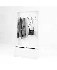 Rainsken Entryway Bench with Standing Coat Rack, Hall Tree with Shoe Storage Organizer and 5 Double Hooks for Hallway