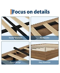 homfan Wood Platform Bed Frame with Fluted Design, Low Profile Bed, Quiet Slat Support