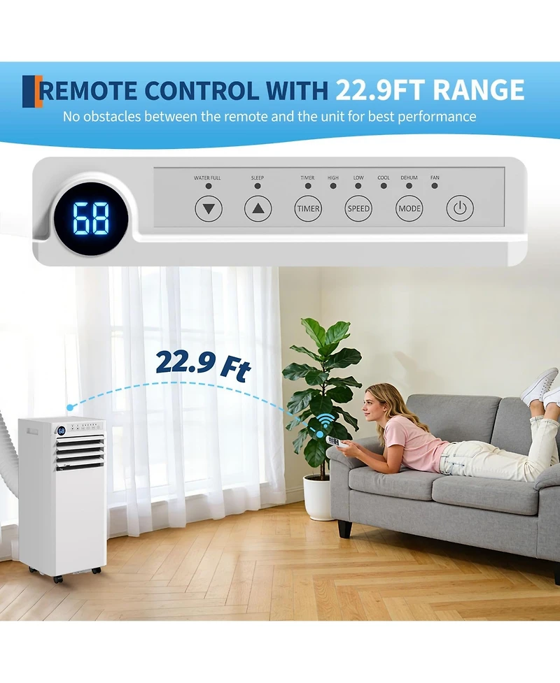 Xo 10,000 Btu Portable Ac, Cooling, Dehumidifier and Fan for Rooms up to 450 Sq. Ft., Remote, Led Display, 24H Timer