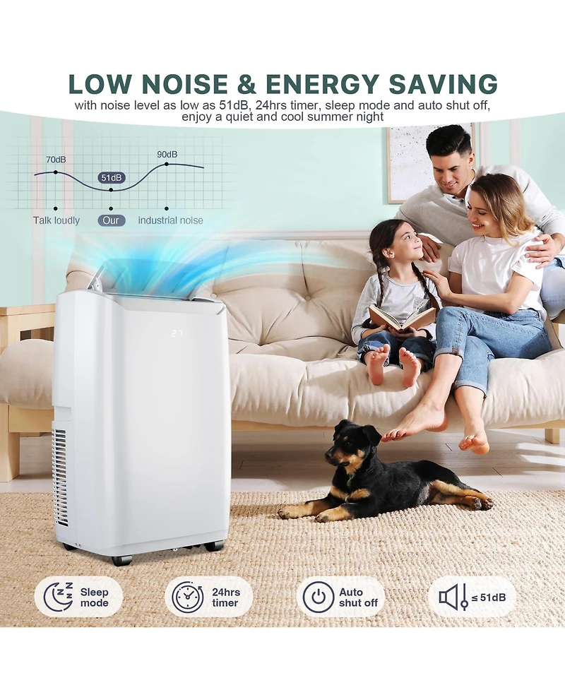 Xo 12,000 Btu Portable Ac, 3-in-1 Cooling, Fan and Dehumidifier, Auto Swing, Quiet Remote, 24-Hour Timer, Window Kit