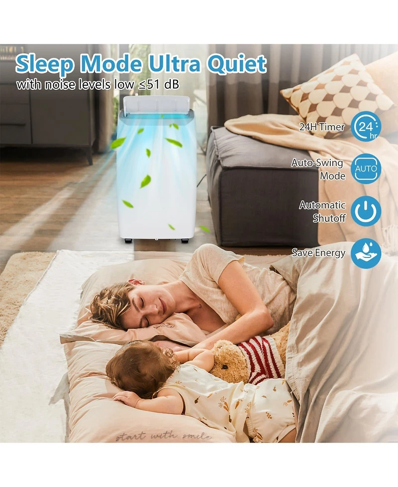Xo 14,000 Btu Portable Ac, Led Touch Panel and Remote Control, Quiet 3-in-1 Cooling, Dehumidifier and Fan, 750 Sq. Ft
