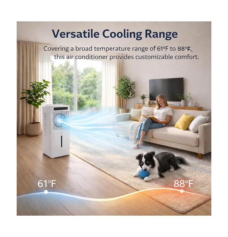 Xo White Portable Air Conditioner Fan, Evaporative Air Cooler, 3 Fan Speeds, 1600ml Tank, 2/4/8 Hour Timer, Remote Control