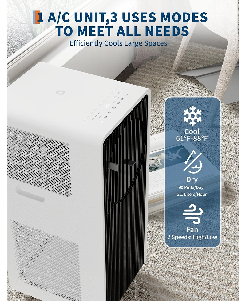 Xo 14,000 Btu Portable 3-in-1 Air Conditioner with Remote, Led Display