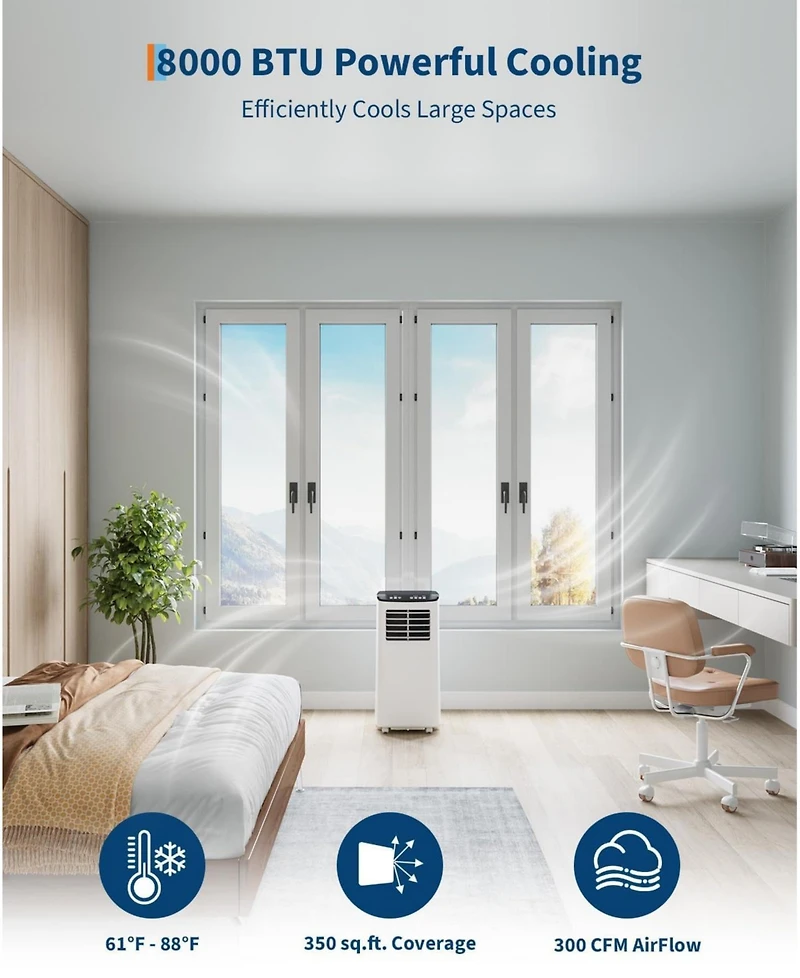 Xo 8,000 Btu Portable 3-in-1 Ac with Remote, Sleep Mode