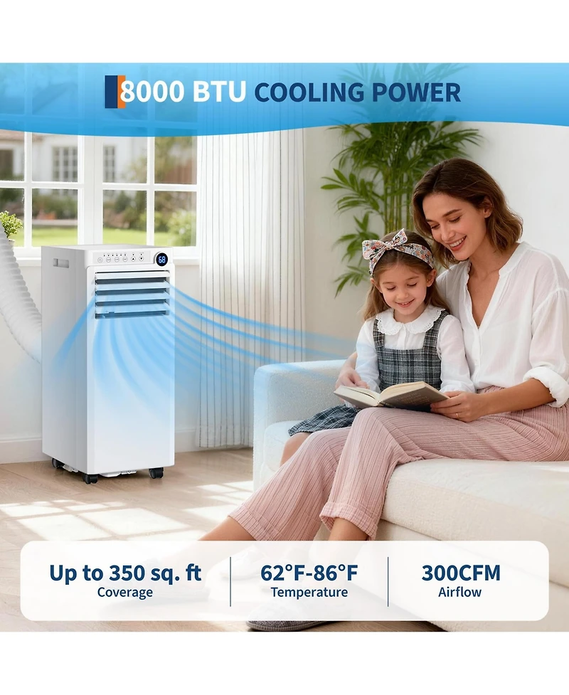 Xo 8,000 Btu Portable Ac, Cooling, Dehumidifier and Fan for Rooms up to 350 Sq. Ft., Remote, Led Display, 1-24H Timer