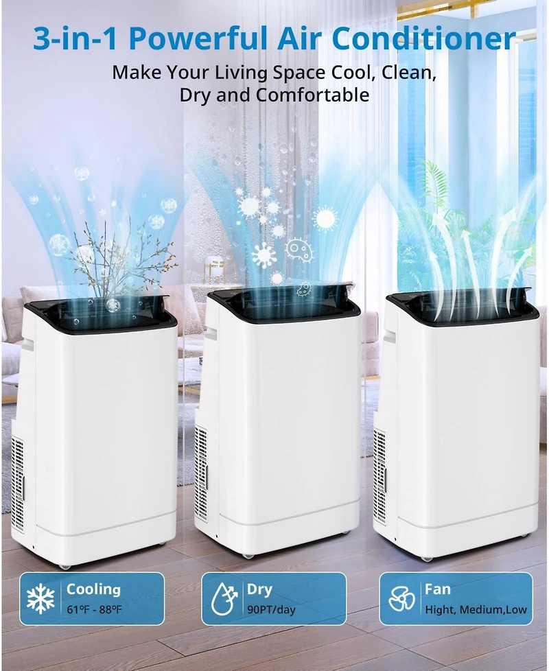 Xo 14,000 Btu Portable Air Conditioner, 3-in-1 Cooling, Fan and Dehumidifier, Smart Sleep Mode, Remote, Window Kit