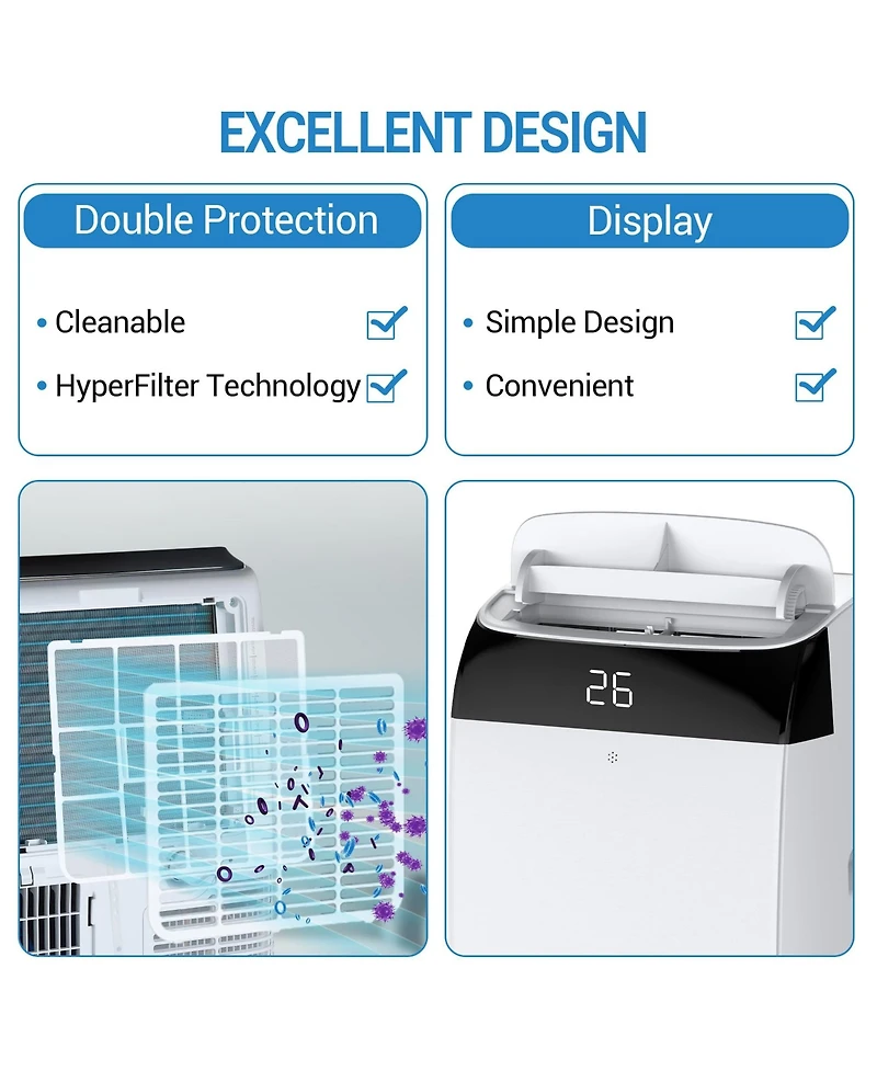 Xo 12,000 Btu Portable Air Conditioner with 3-in-1 Cooling, Fan and Dehumidifier, Led Display, Remote and Window Kit