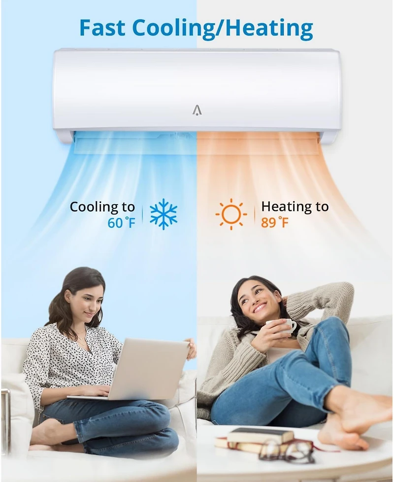 Xo 9000 Btu Mini Split Ac and Heat Pump, 19 SEER2 Inverter, WiFi and Alexa, 115V, Cools 450 Sq. Ft, Installation Kit