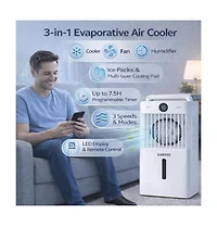 Xo White Portable Air Conditioner Fan, 3 Fan Speeds, 1600ml Tank, Remote Control, 2/4/8 Hour Timer, Adjustable Airflow