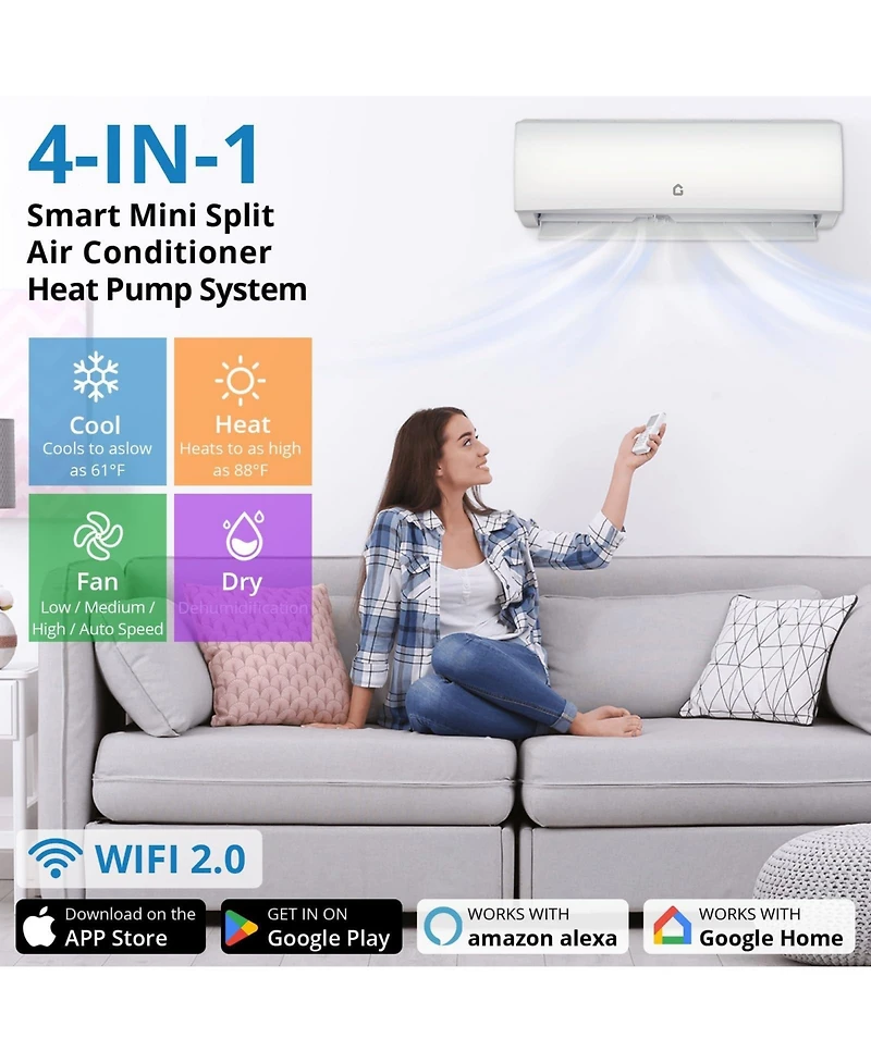 Xo 35000 Btu 3-Zone Mini Split Ac and Heat Pump, 12k+12k+12k, 19 SEER2, WiFi Alexa, Pre-Charged, 230V