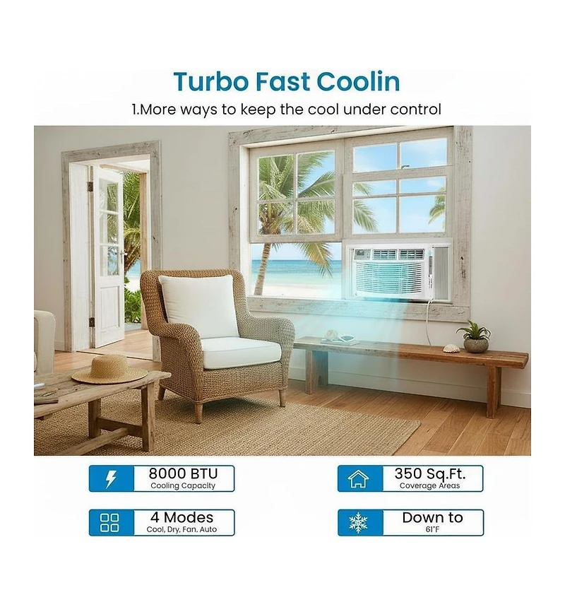 Xo 8000 Btu Window Air Conditioner, Fast Cooling to 350 Sq.Ft.,WiFi and Remote
