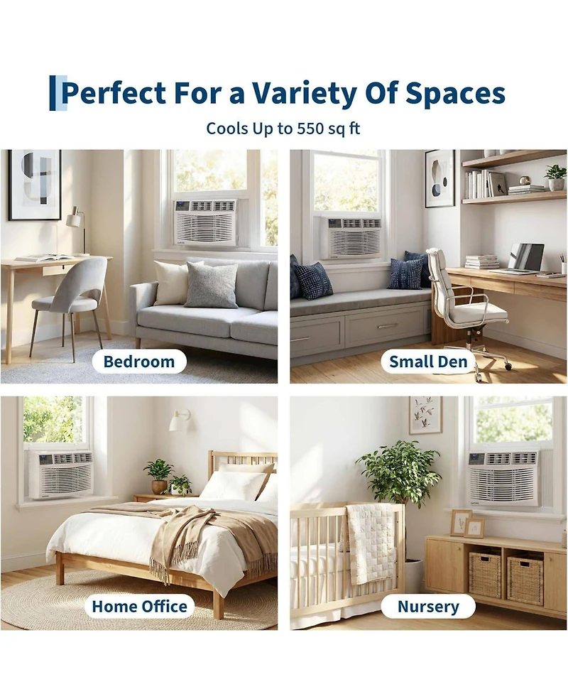 Xo Btu Window Air Conditioner with Remote Control, Cools Rooms Up to Sq. ft. Easy Install Kit, for Bedroom