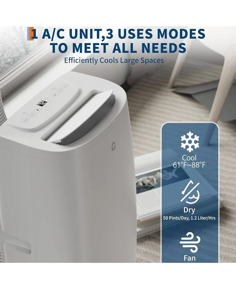 Xo 3-in-1 Quiet 14000 Btu Portable Air Conditioner with Cool/ Dry/ Fan Modes, Cools Up to 750 Sq.ft. for Home, Dorm, Apartment