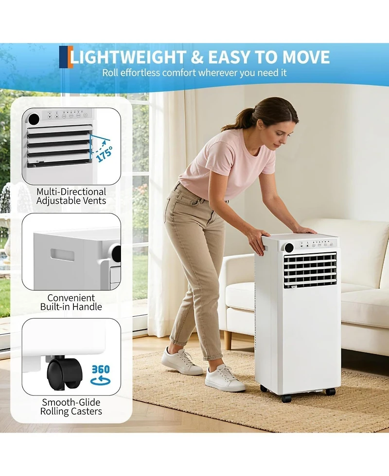 Xo 3-in-1 8000 Btu Portable Air Conditioner with Cooling, Dehumidifier and Fan Modes for Rooms to 350 Sq. Ft.