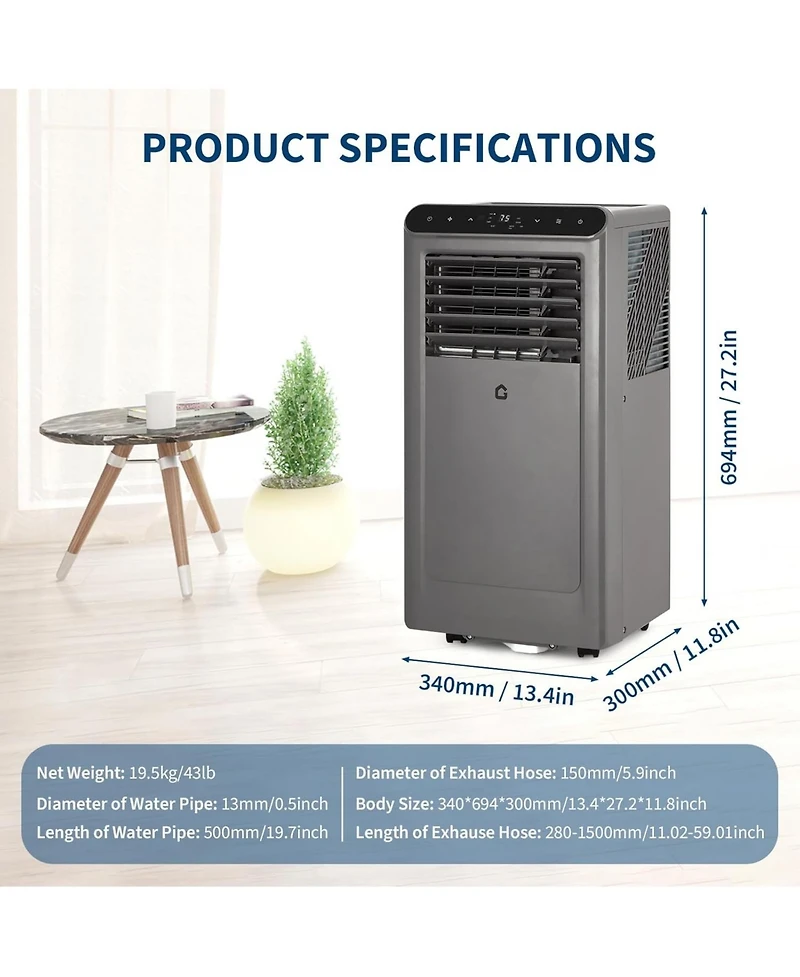 Xo 10000 Btu Portable Air Conditioners with Dehumidifier and Fan for Bedroom, Living Room Cools Up to 450 Sq.Ft