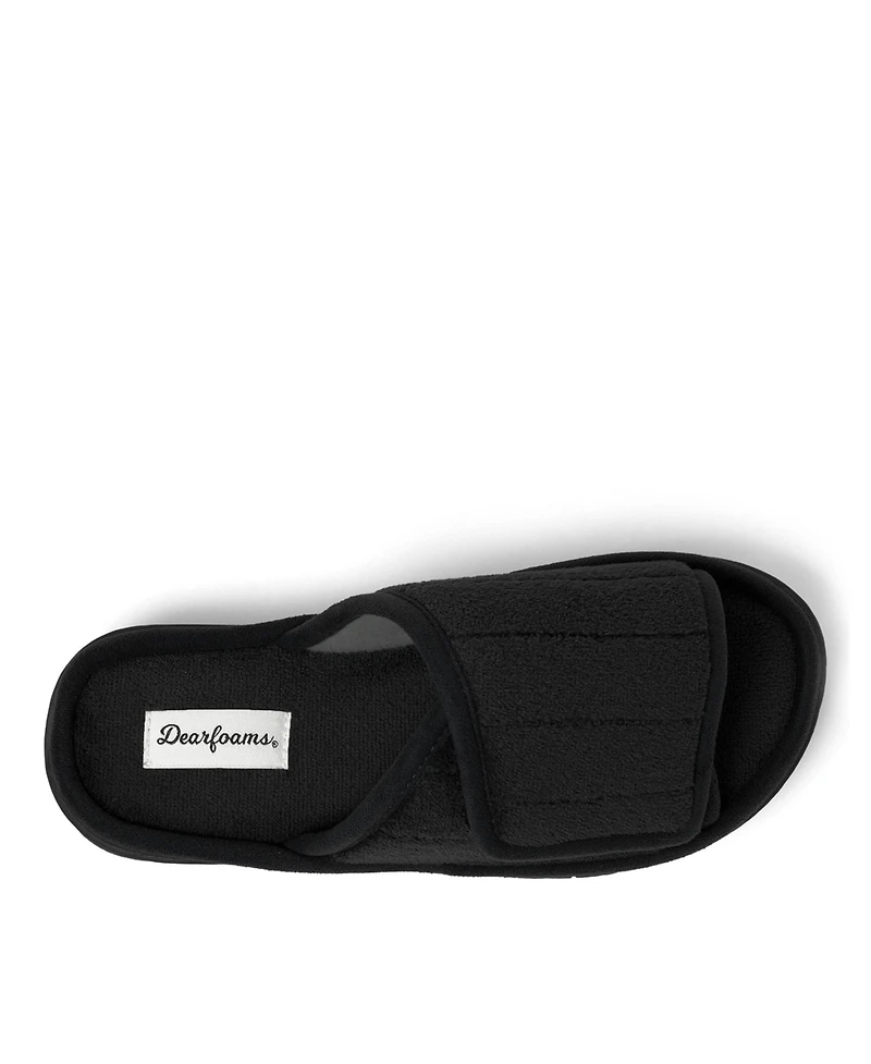 Dearfoams Women's Mickey Terry Adjustable Shower Slide House Slipper