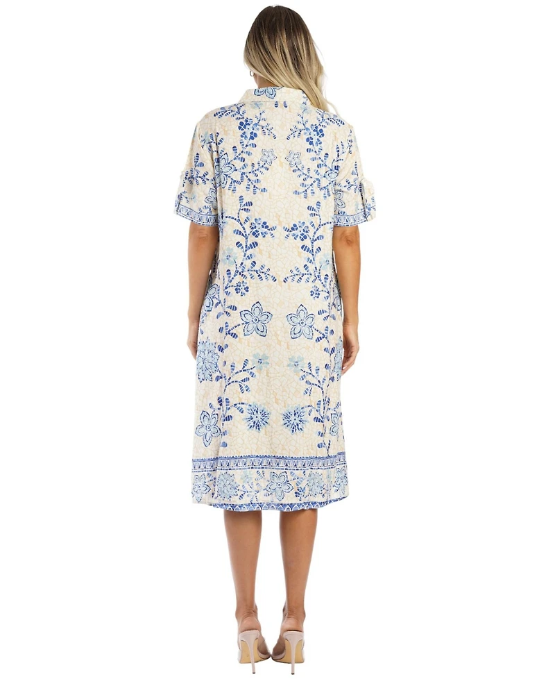 La Moda Clothing Women's Club Blue Floral Button-Front Shirt Dress