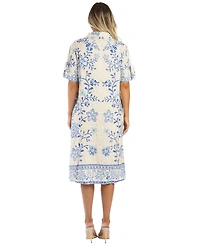 La Moda Clothing Women's Club Blue Floral Button-Front Shirt Dress