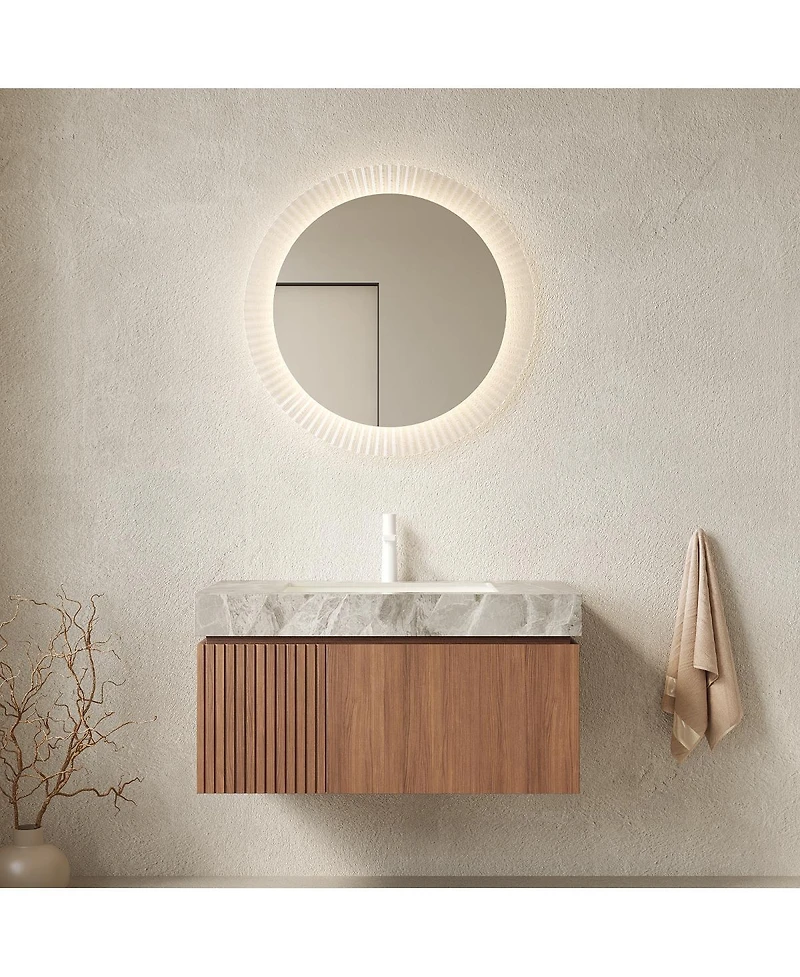 Sillysis Wall Mounted Bathroom Vanity, Luxury Sintered Stone Countertop, Undermount Ceramic Sink, Soft Close Storage Cabinet