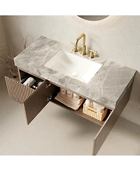 Sillysis Inches Wall Mount Bathroom Vanity with Sintered Stone Top, Ceramic Undermount Sink, Soft Close Storage Cabinet