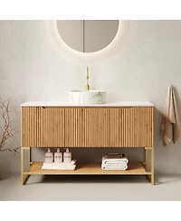 Sillysis 47.6 Inch Bathroom Vanity with Ceramic Basin, Sintered Stone Countertop, Soft Close Door Storage and Open Shelf