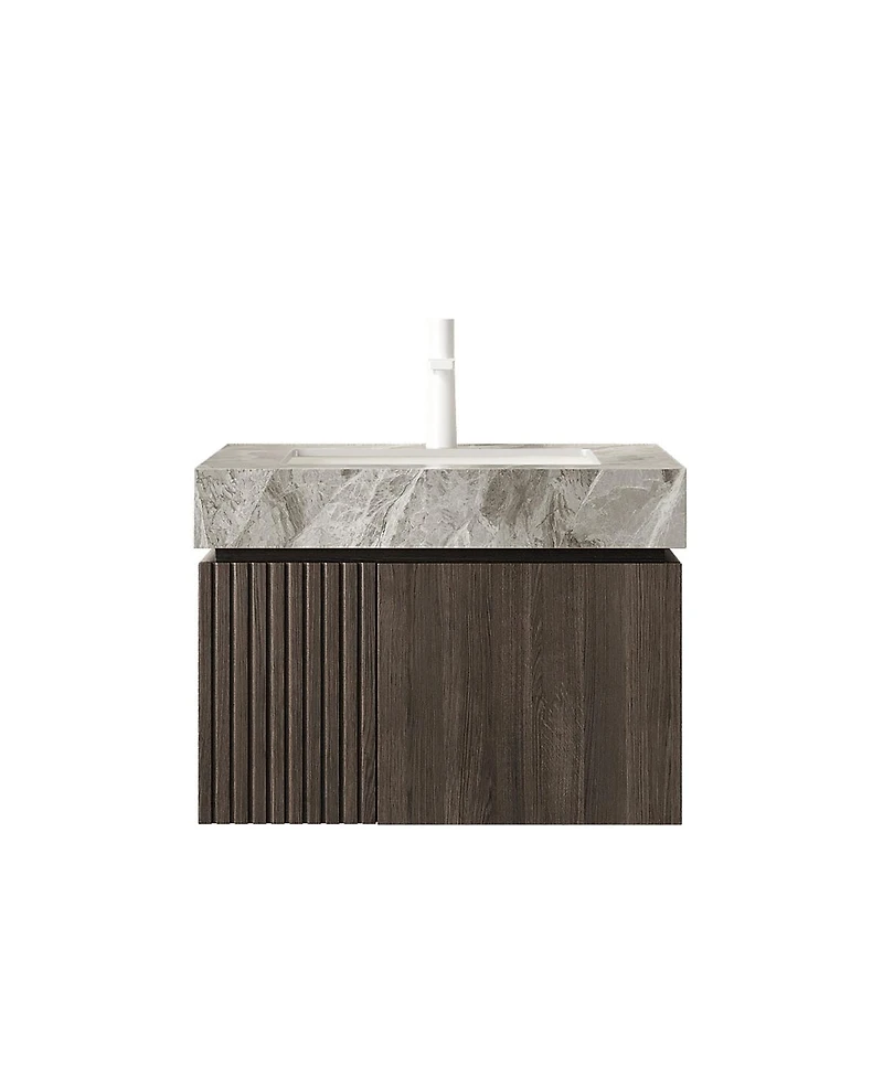 Sillysis 24 Inches Floating Bathroom Vanity with Italian Sintered Stone Top, Plywood Cabinet, Ceramic Sink, Soft Close Storage, Pre-assembled