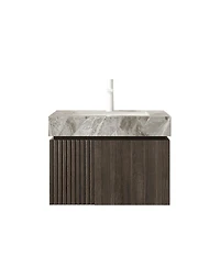 Sillysis 24 Inches Floating Bathroom Vanity with Italian Sintered Stone Top, Plywood Cabinet, Ceramic Sink, Soft Close Storage, Pre-assembled