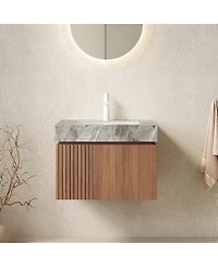 Sillysis Wall Mounted Bathroom Vanity, Luxury Sintered Stone Countertop, Undermount Ceramic Sink, Soft Close Storage Cabinet