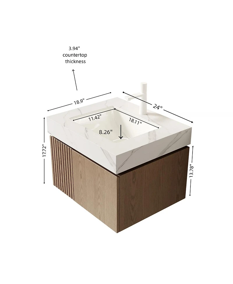 Sillysis Wall Mounted Bathroom Vanity, Sintered Stone Top, Carrara Ceramic Sink, Soft Close Cabinet