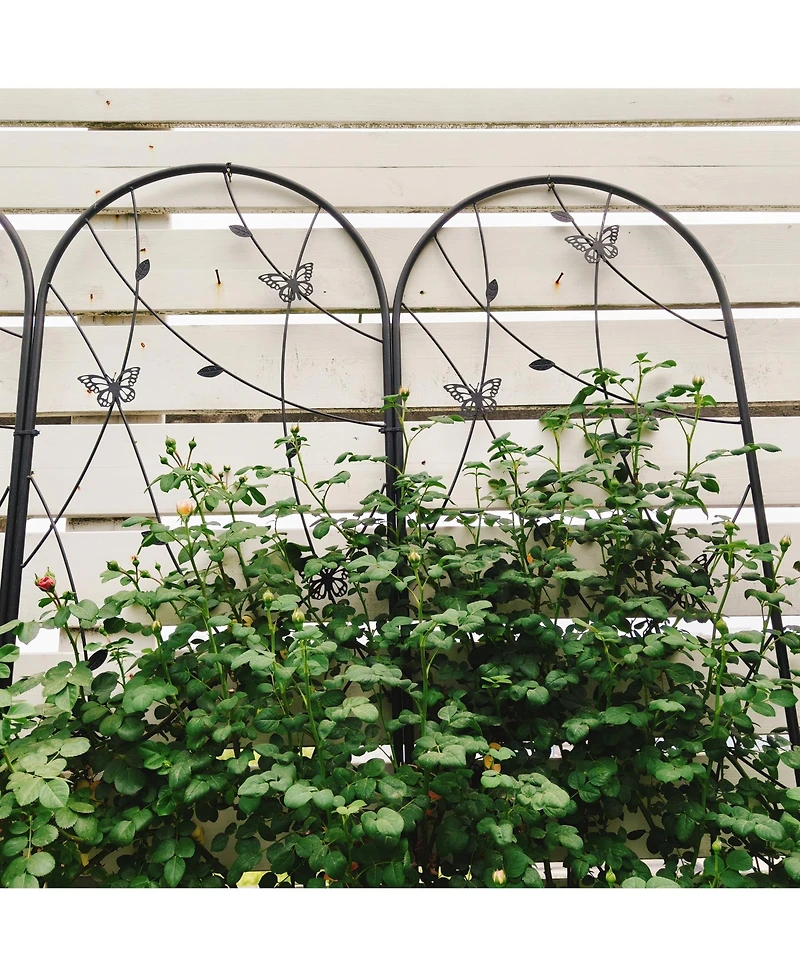 Clihome Metal Garden Trellis 86.7" x 19.7" Rustproof Trellis for Climbing Plants Outdoor Flower Support Butterfly Deco