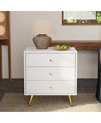 Homsee Modern 3-Drawer Nightstand - White & Gold Bedroom Cabinet | 19.7"x15.7"x20.9" | Bedside Table Organizer