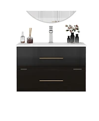 Sillysis Wall Mounted Bathroom Vanity with Ceramic Sink, Double Drawers