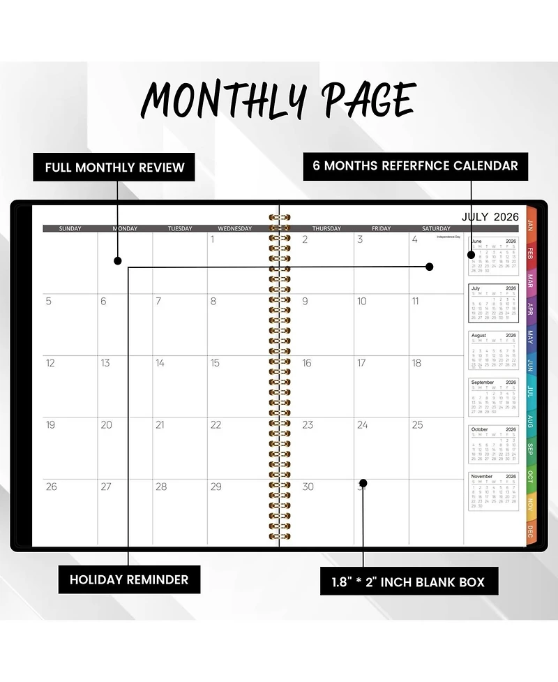 Gnuadz Monthly Planner 2026-2027 18 Month July 2026-Dec 2027 Tabs Pocket Twin-wire