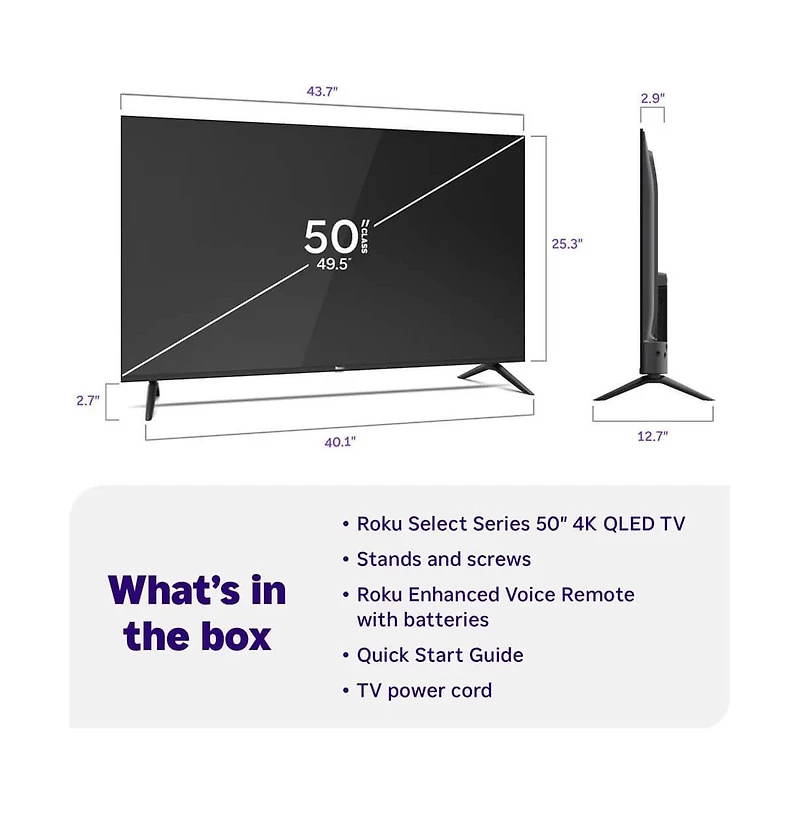 Roku 50" Select Series 4K Qled Smart Tv Dolby Vision Hdr Hdmi Usb Streaming - 50R5D5