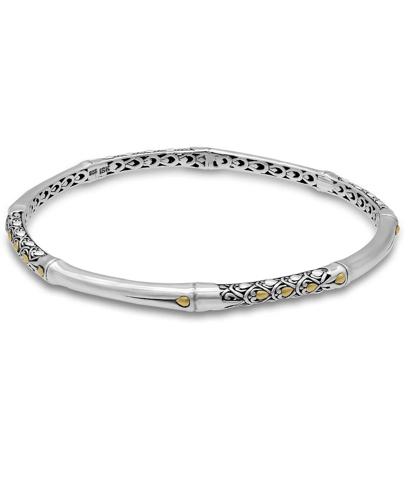 Devata Bamboo Slide-on Bangle Bracelet Sterling Silver and 18K Gold Accents
