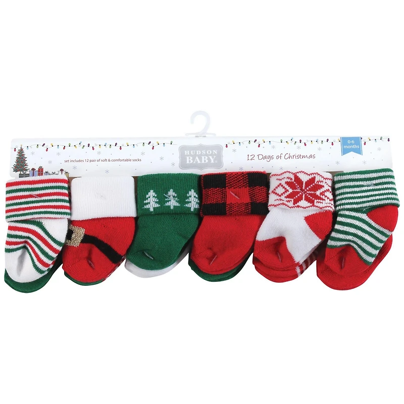 Hudson Baby Infant Cotton Rich Newborn and Terry Socks 12-Pack