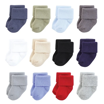 Hudson Baby Boys Cotton Rich Newborn and Terry Socks 12-Pack