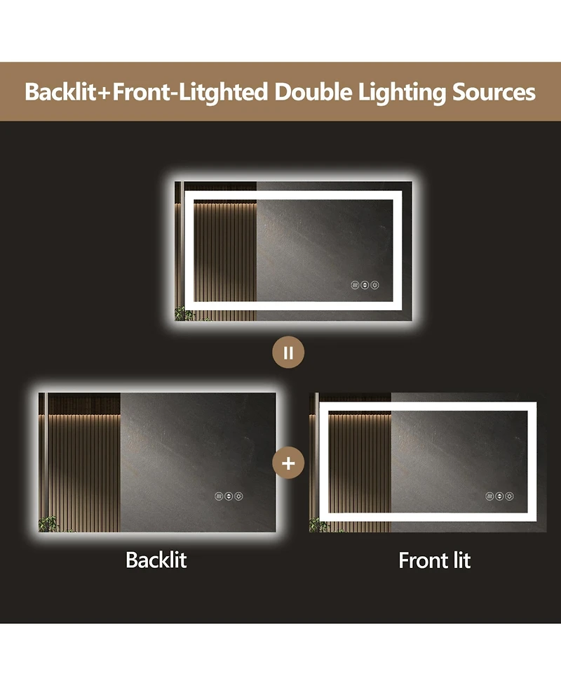 Rainsken 24x32 Inch Led Bathroom Mirror, Wall Mounted Anti-Fog Vanity Mirror, Shatterproof, Explosion-Resistant for Bathroom