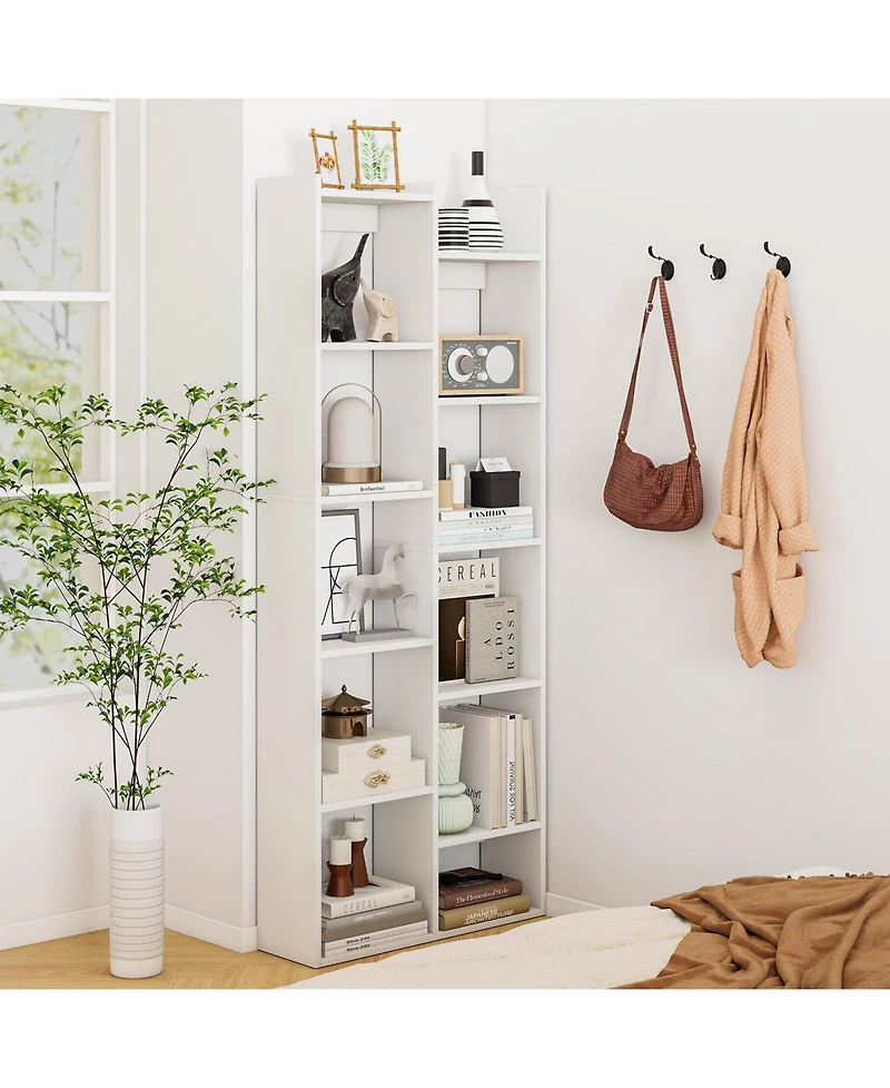 Gymax 11 Tier Bookcase with Anti Tipping Kits Wood Display Shelf Tree Shaped Bookshelf