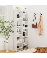 Gymax 11 Tier Bookcase with Anti Tipping Kits Wood Display Shelf Tree Shaped Bookshelf