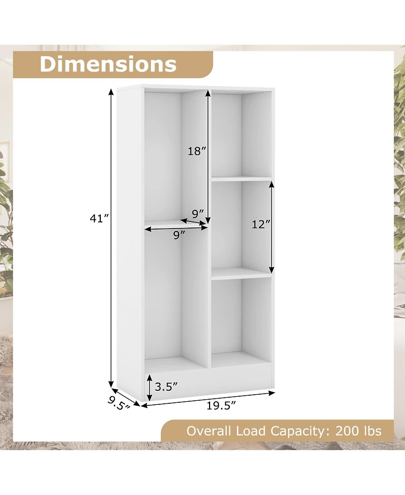 Gymax 5 Cube Bookshelf 41 Inch Floor Bookcase with 2 Anti Tipping Kits Freestanding Storage